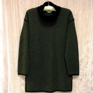 LeComte S Green Gray Merino Wool Blend Waffle Knit Turtleneck Sweater